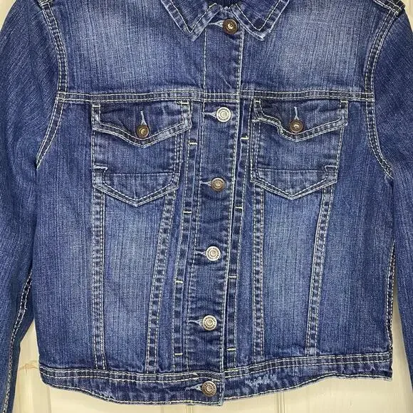 Union Bay Denim Jean Jacket Women’s Button Up Distressed Cropped Front Pockets L - Picture 3 of 7